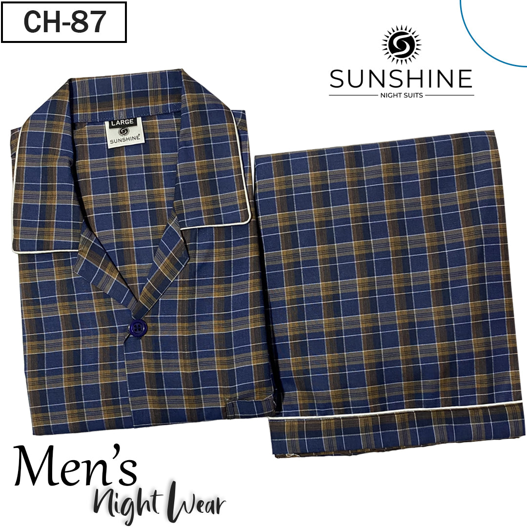 Blue Brown Check Night Suit - CH-087