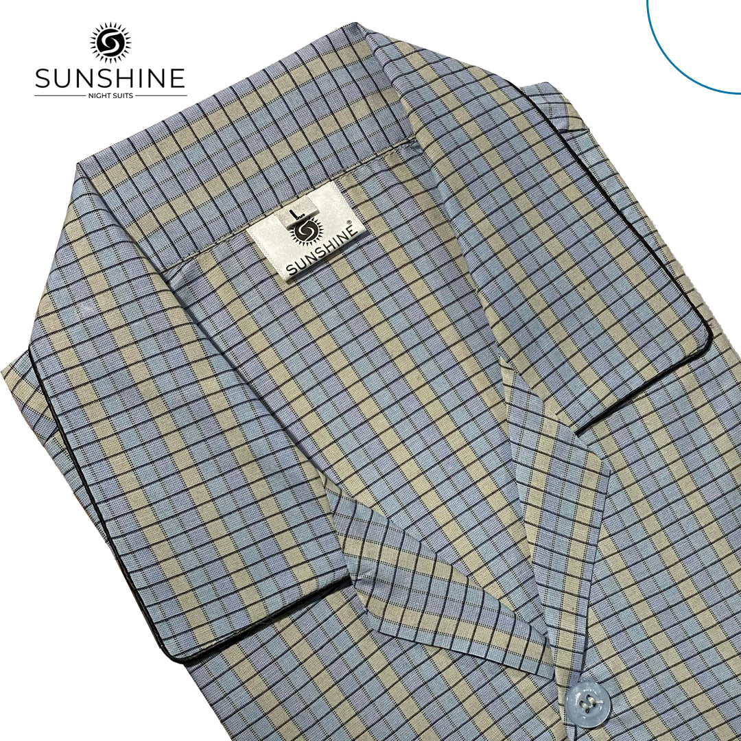 Sky Blue Check Night Suit - CH-113