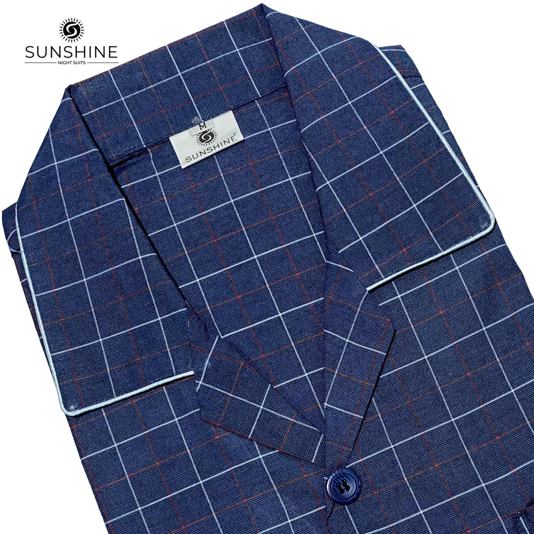 Indigo Blue Check Night Suit - CH-123