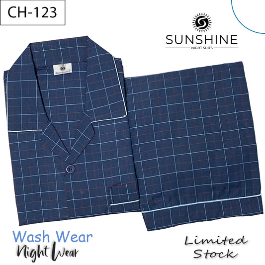 Indigo Blue Check Night Suit - CH-123