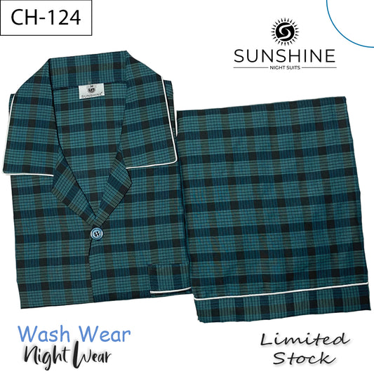 Teal Check Night Suit - CH-124