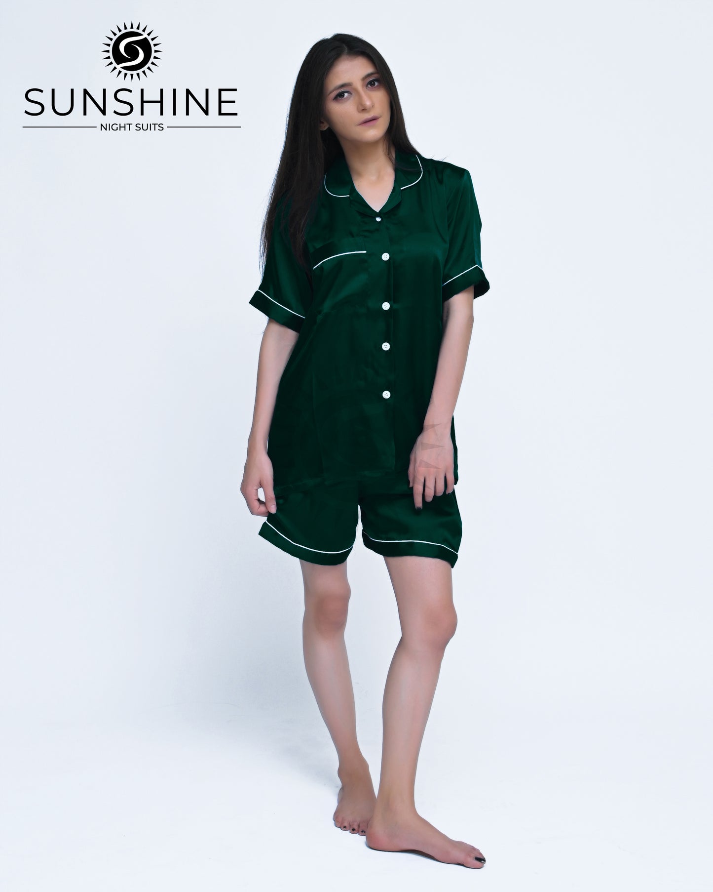 Dark green Plain Shamoz Silk Nightdress WSSN-11