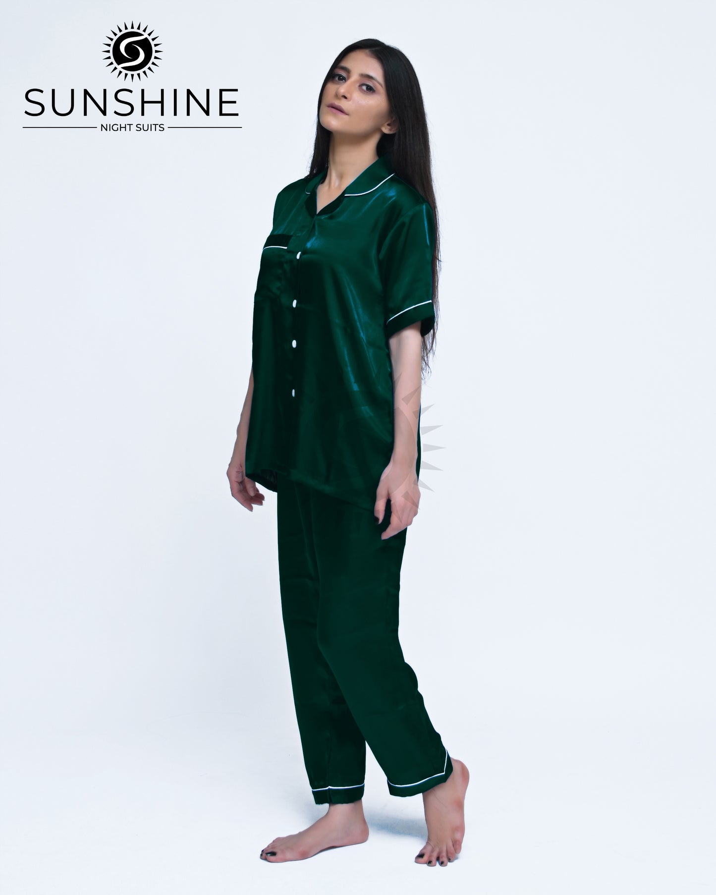 Dark green Plain Shamoz Silk Nightdress WSSN-11