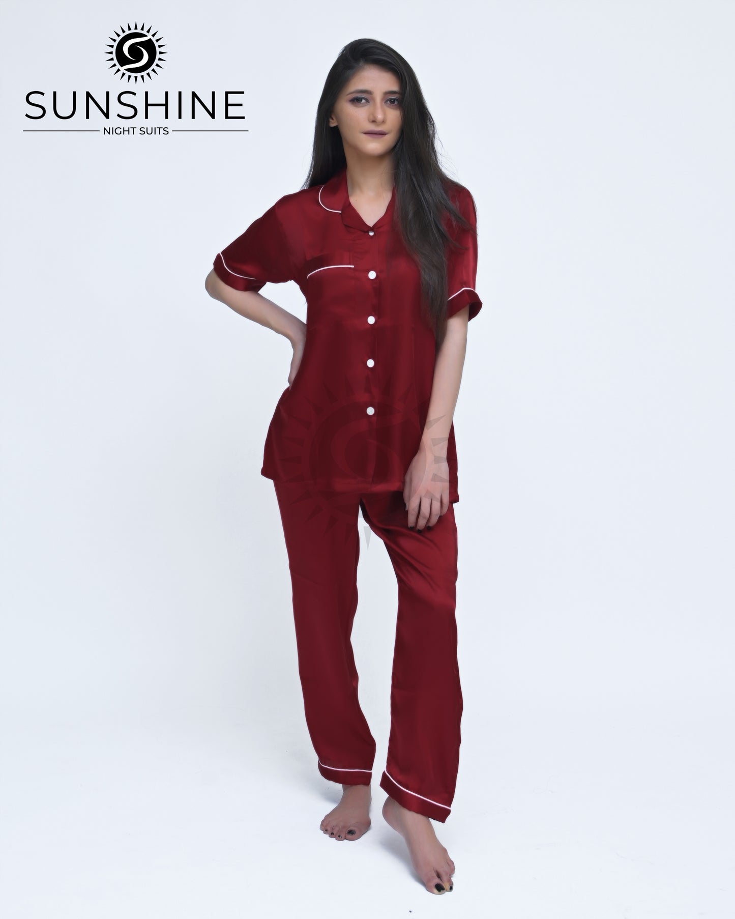 Dark Maroon Plain Shamoz Silk Nightdress WSSN-11