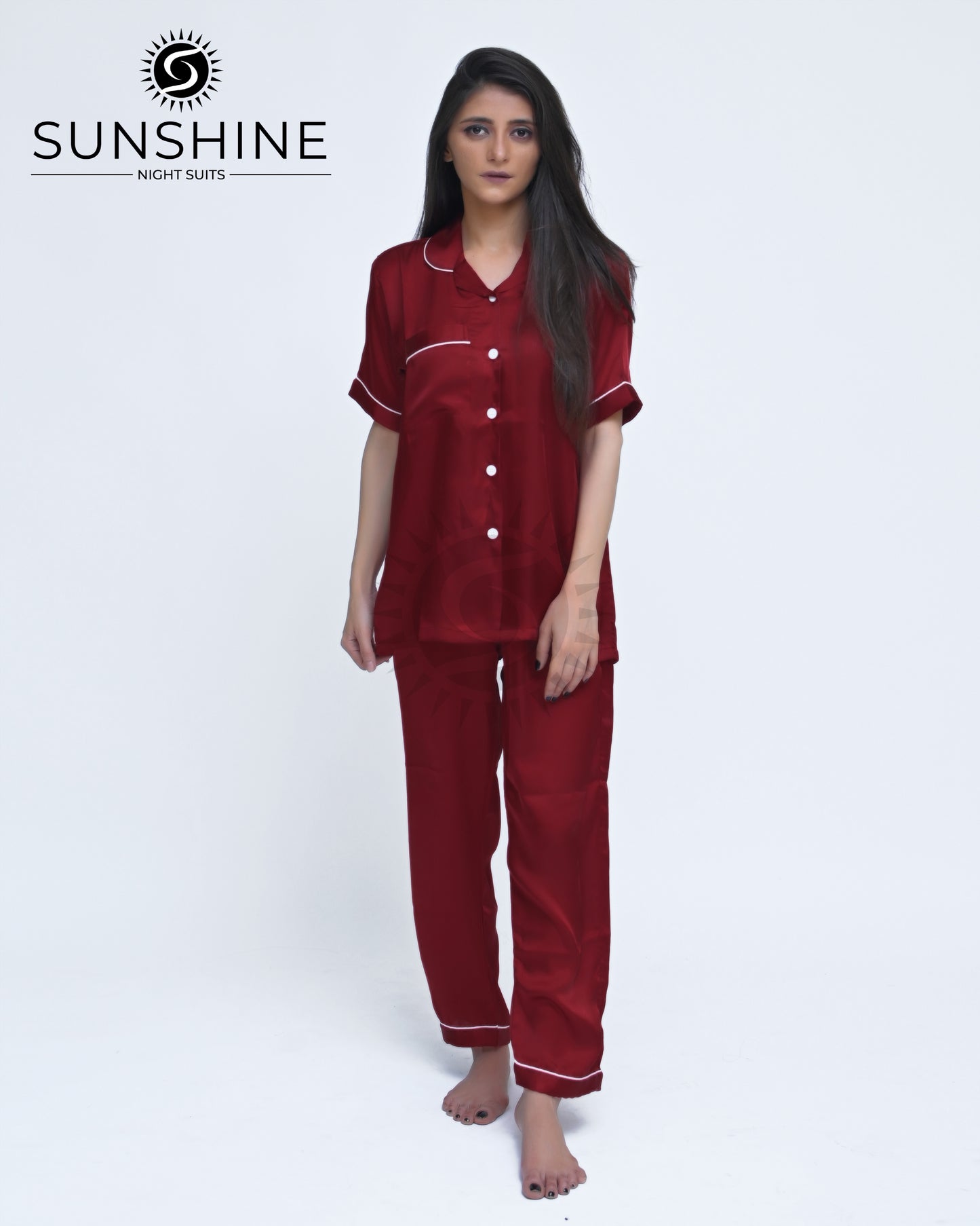 Dark Maroon Plain Shamoz Silk Nightdress WSSN-11