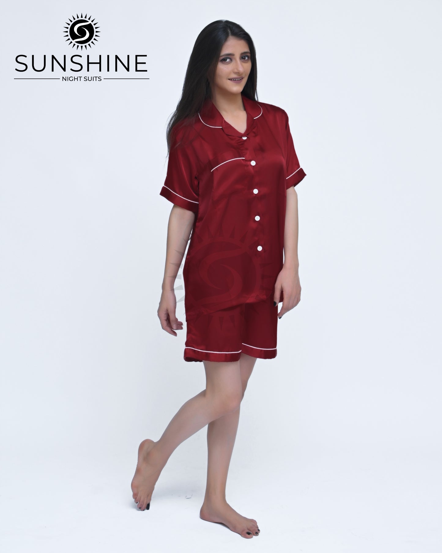 Dark Maroon Plain Shamoz Silk Nightdress WSSN-11