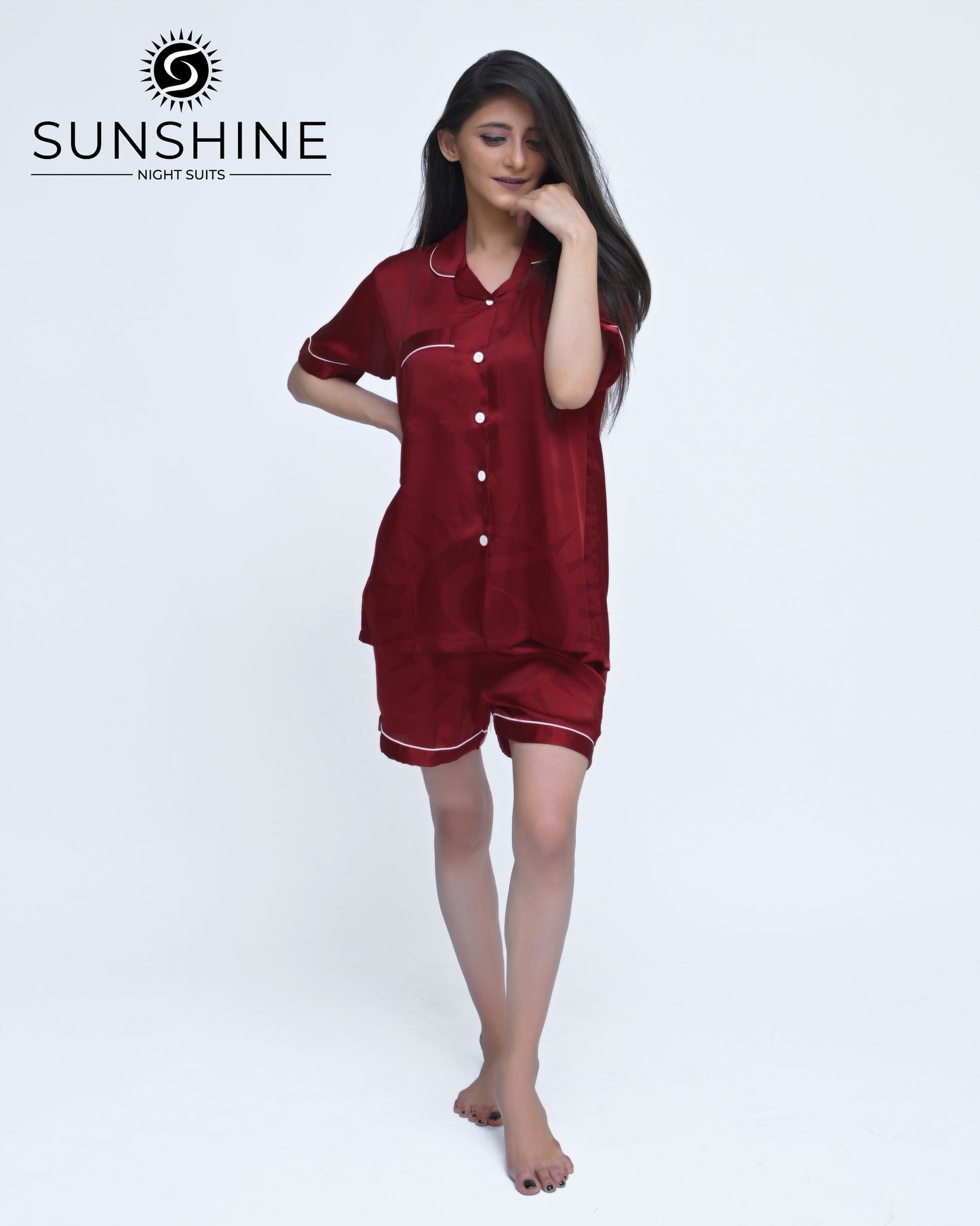 Dark Maroon Plain Shamoz Silk Nightdress WSSN-11