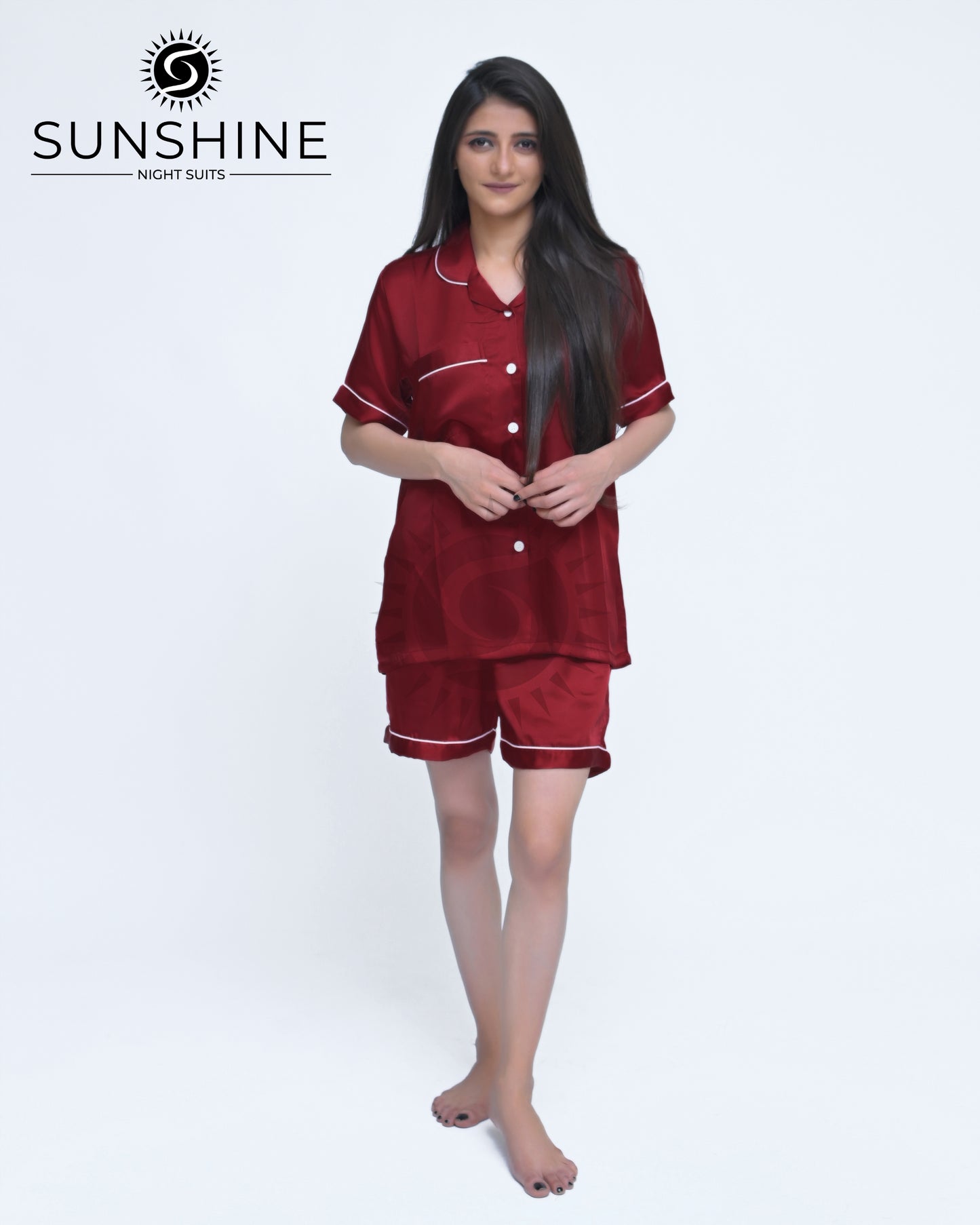 Dark Maroon Plain Shamoz Silk Nightdress WSSN-11