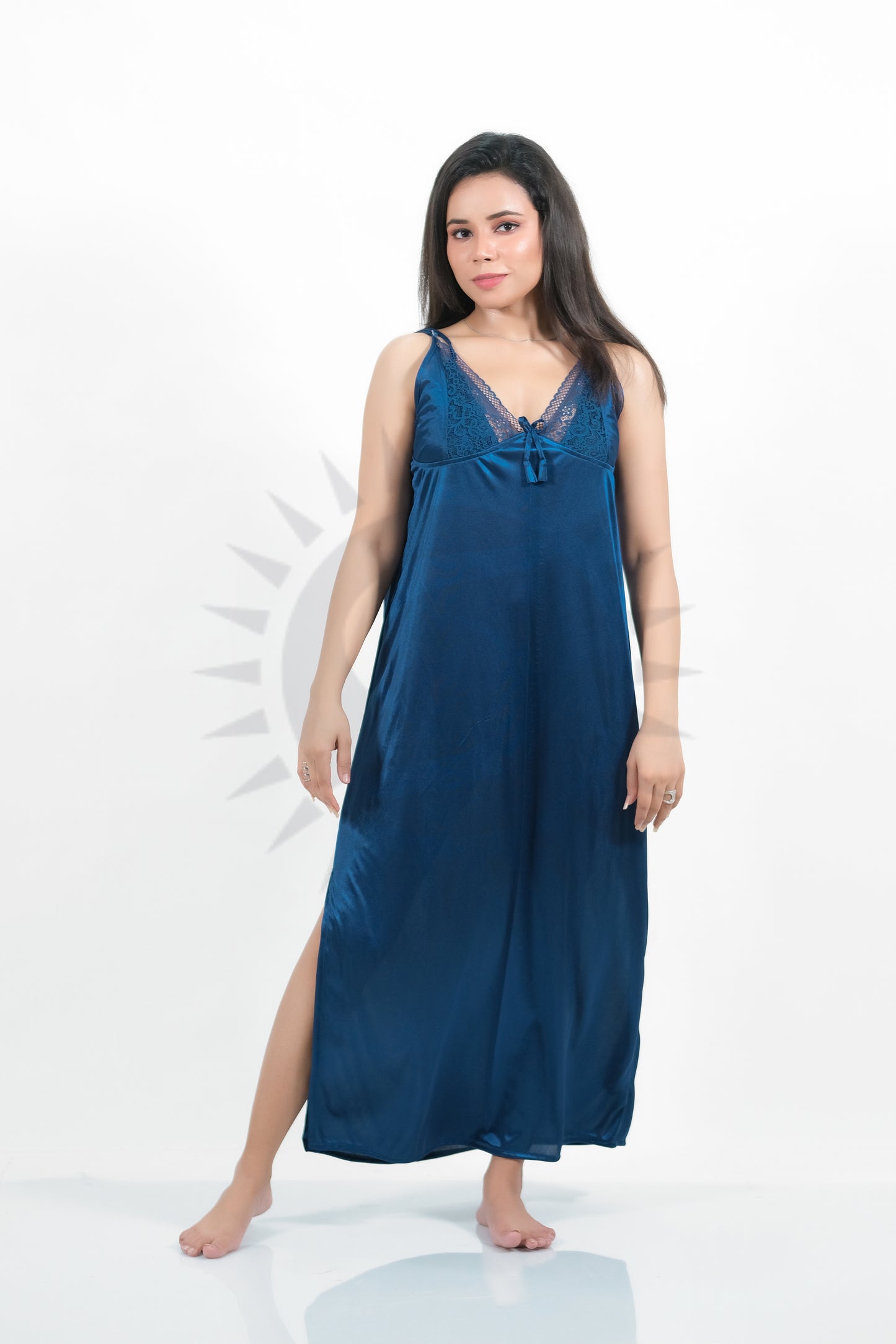 Blue Silk Bridal Nighty 2pcs Set - 2000-C