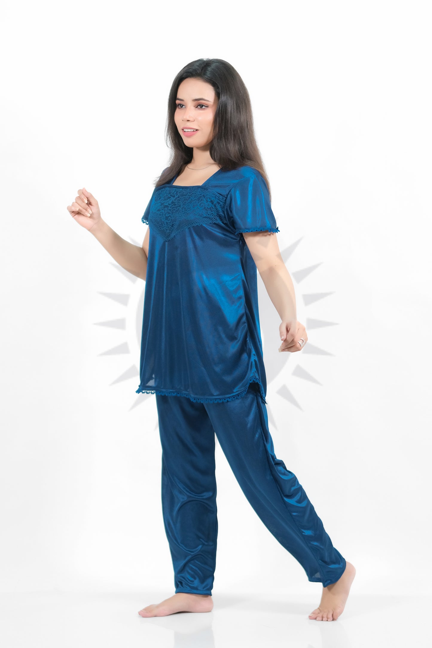 Blue Silk Jersey Pajamas Set 2500-C