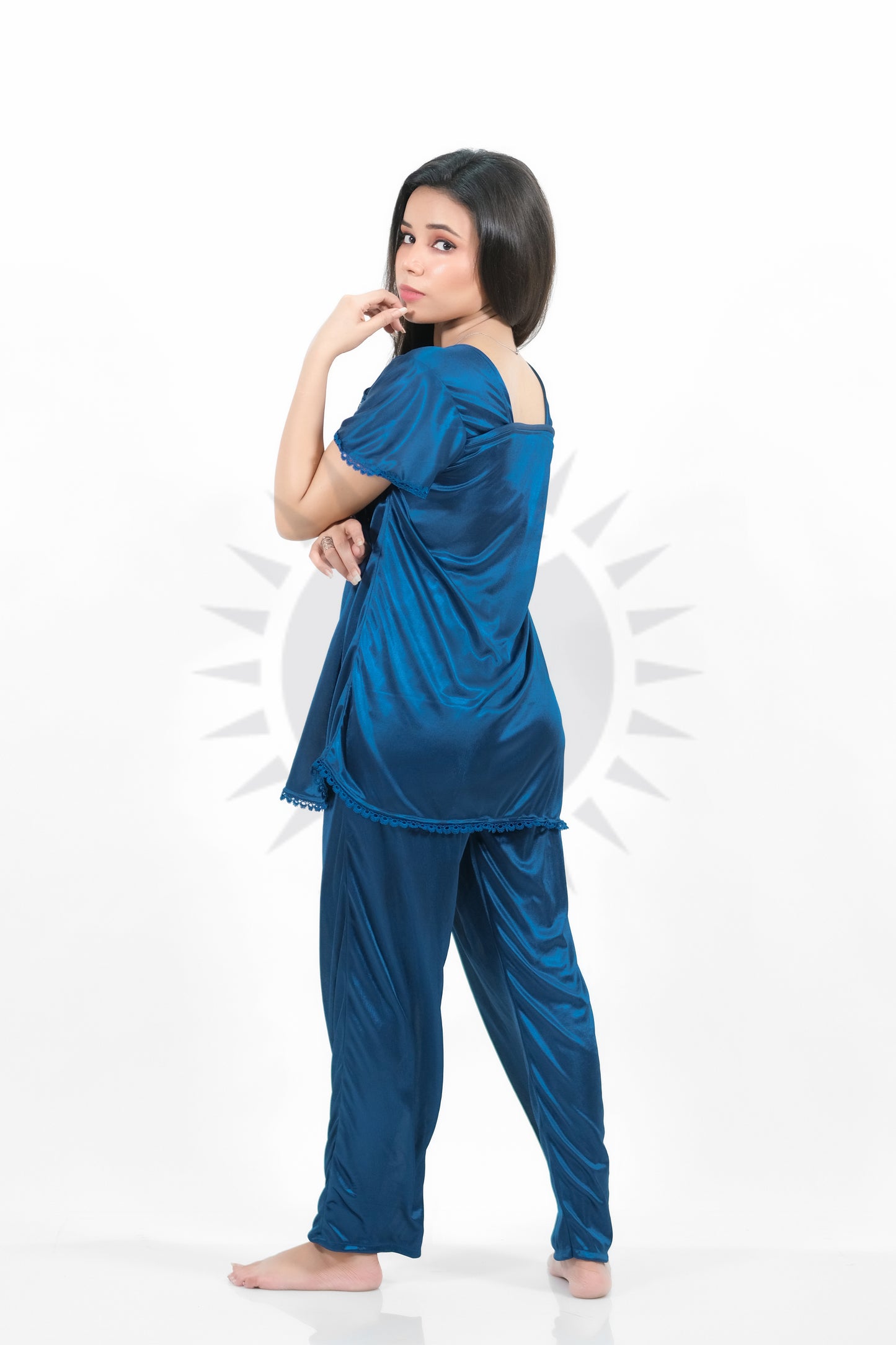 Blue Silk Jersey Pajamas Set 2500-C