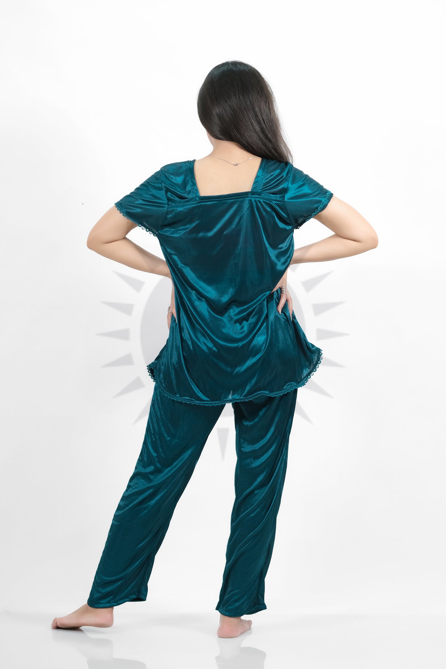 Teal Silk Jersey Pajamas Set 2500-B