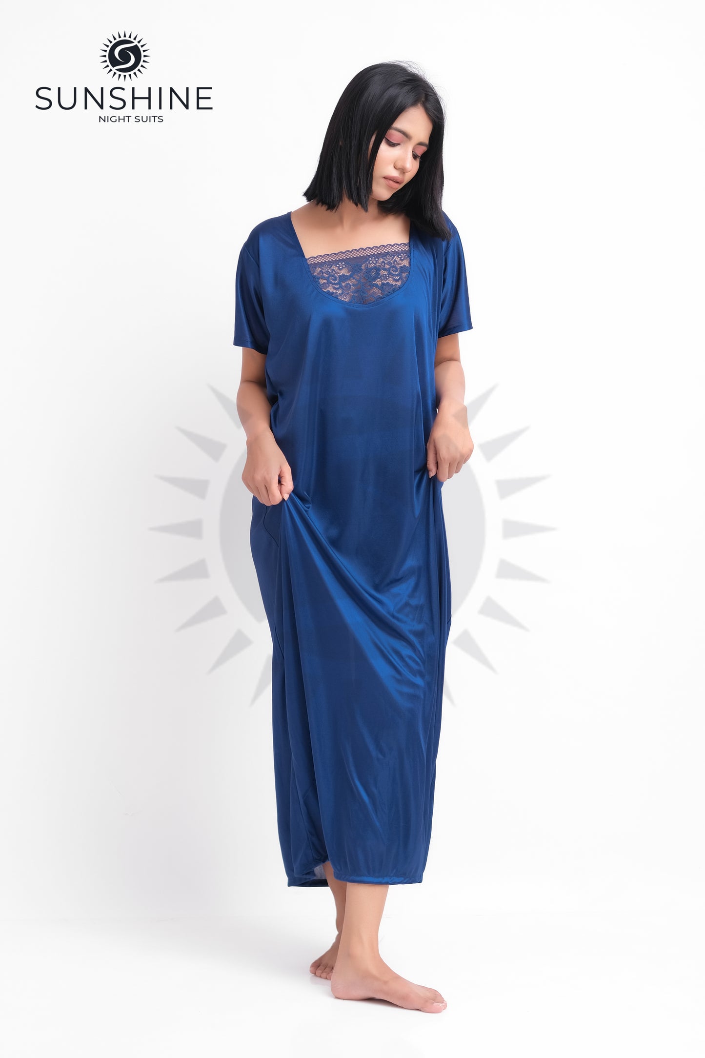 Blue Silk Maxi Night Gown 1001-C