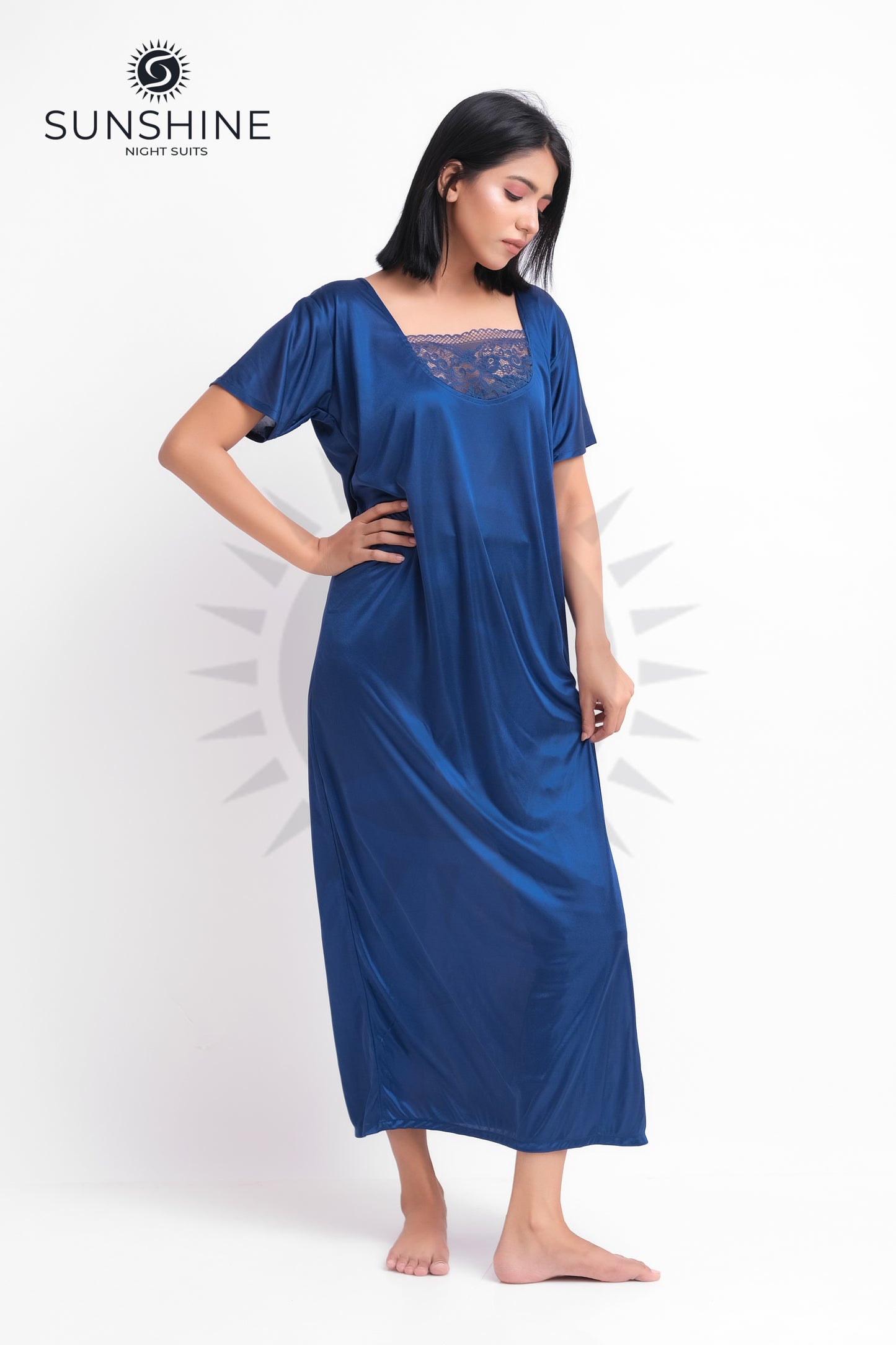 Blue Silk Maxi Night Gown 1001-C