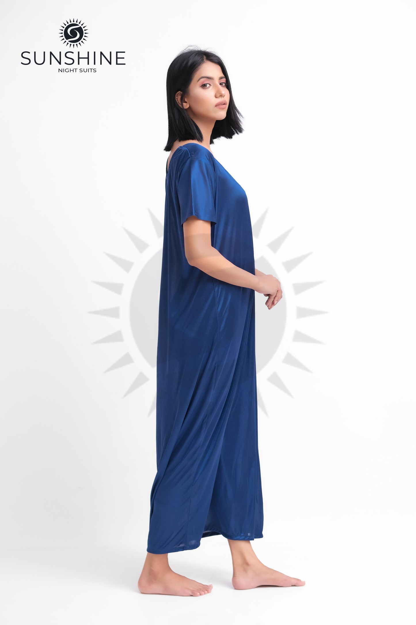 Blue Silk Maxi Night Gown 1001-C