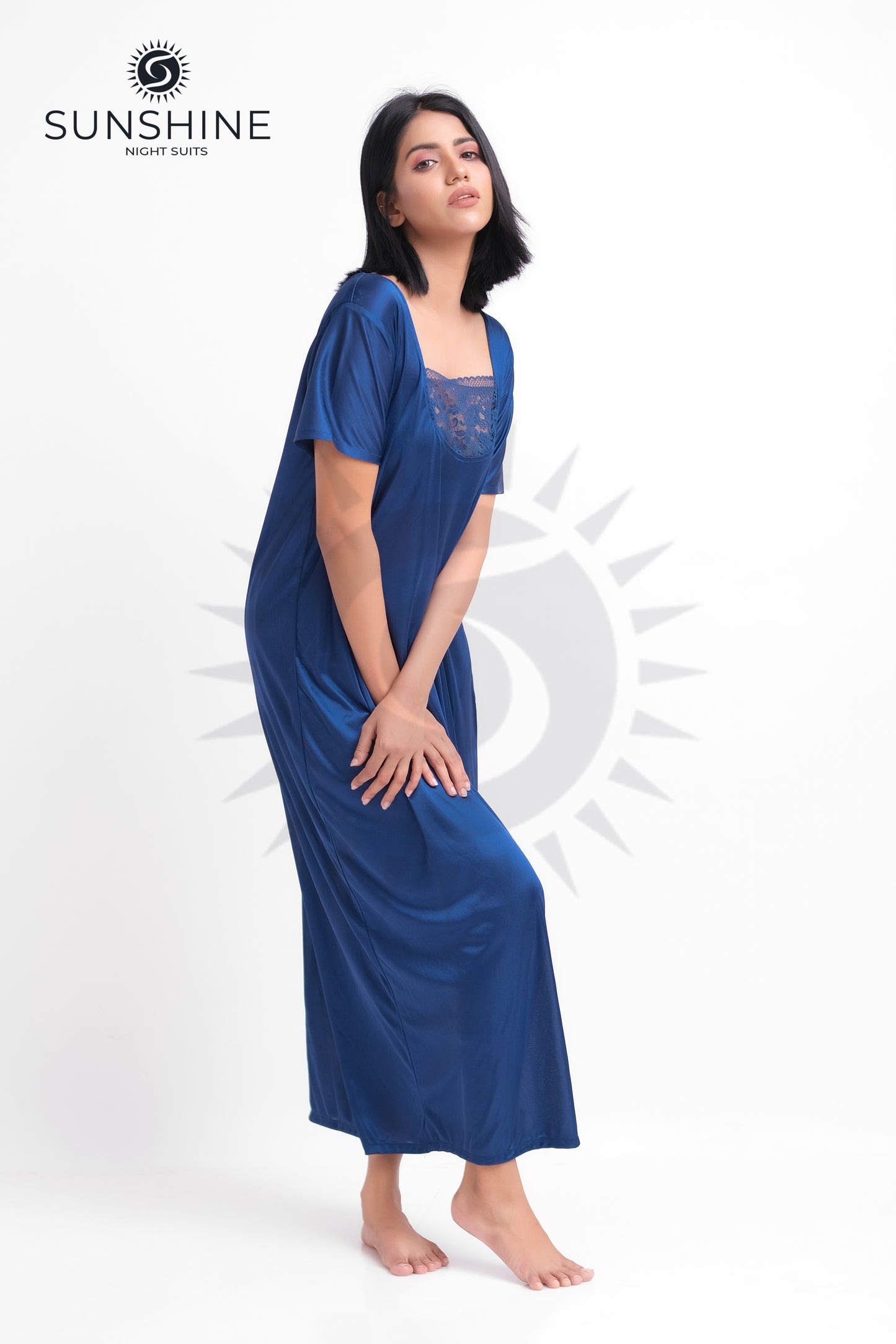 Blue Silk Maxi Night Gown 1001-C