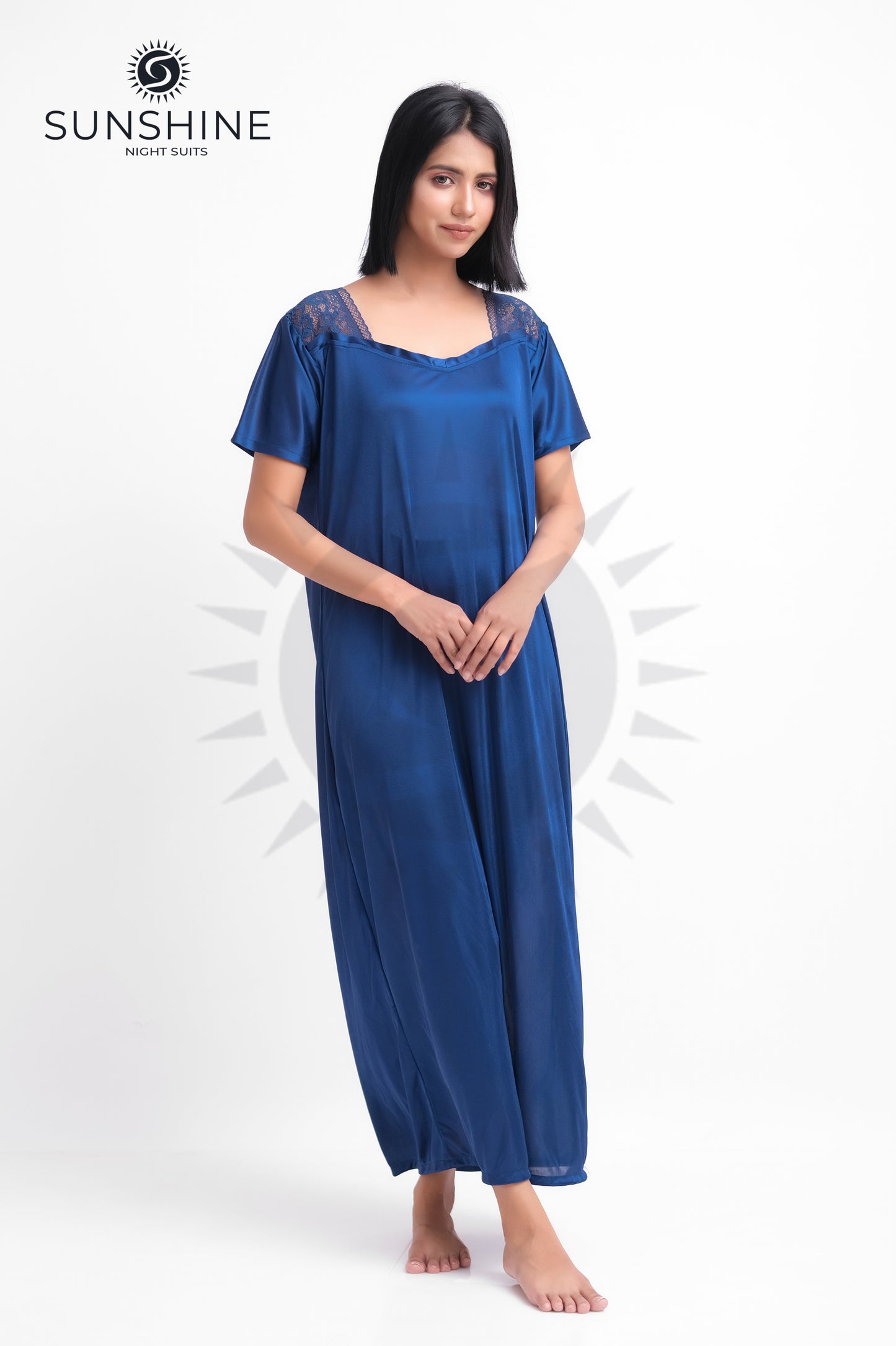 Blue Silk Maxi Night Gown 1002-C