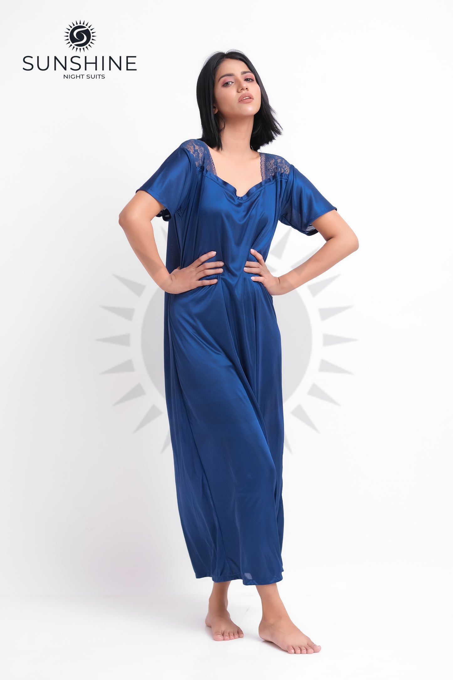 Blue Silk Maxi Night Gown 1002-C