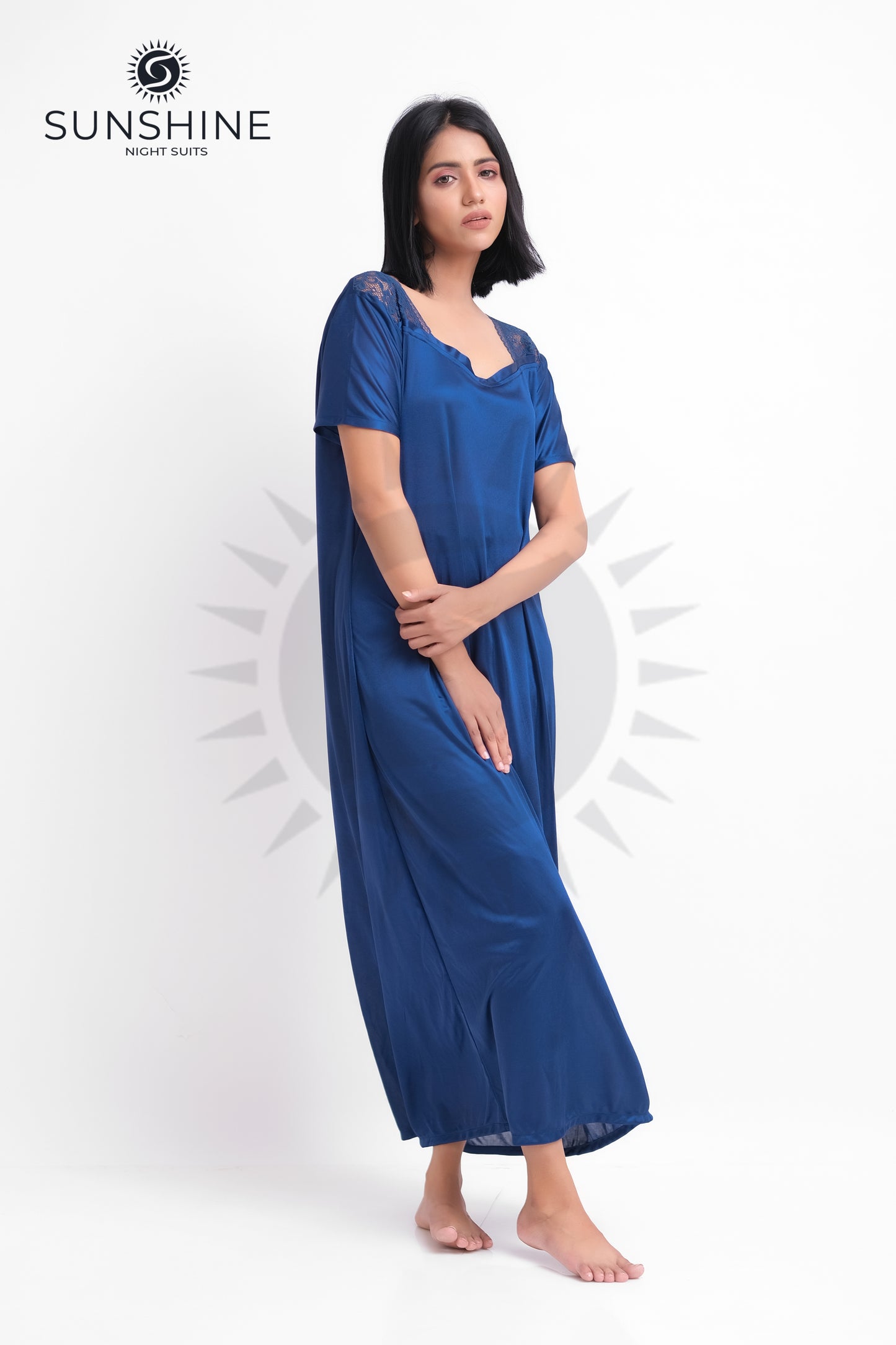 Blue Silk Maxi Night Gown 1002-C