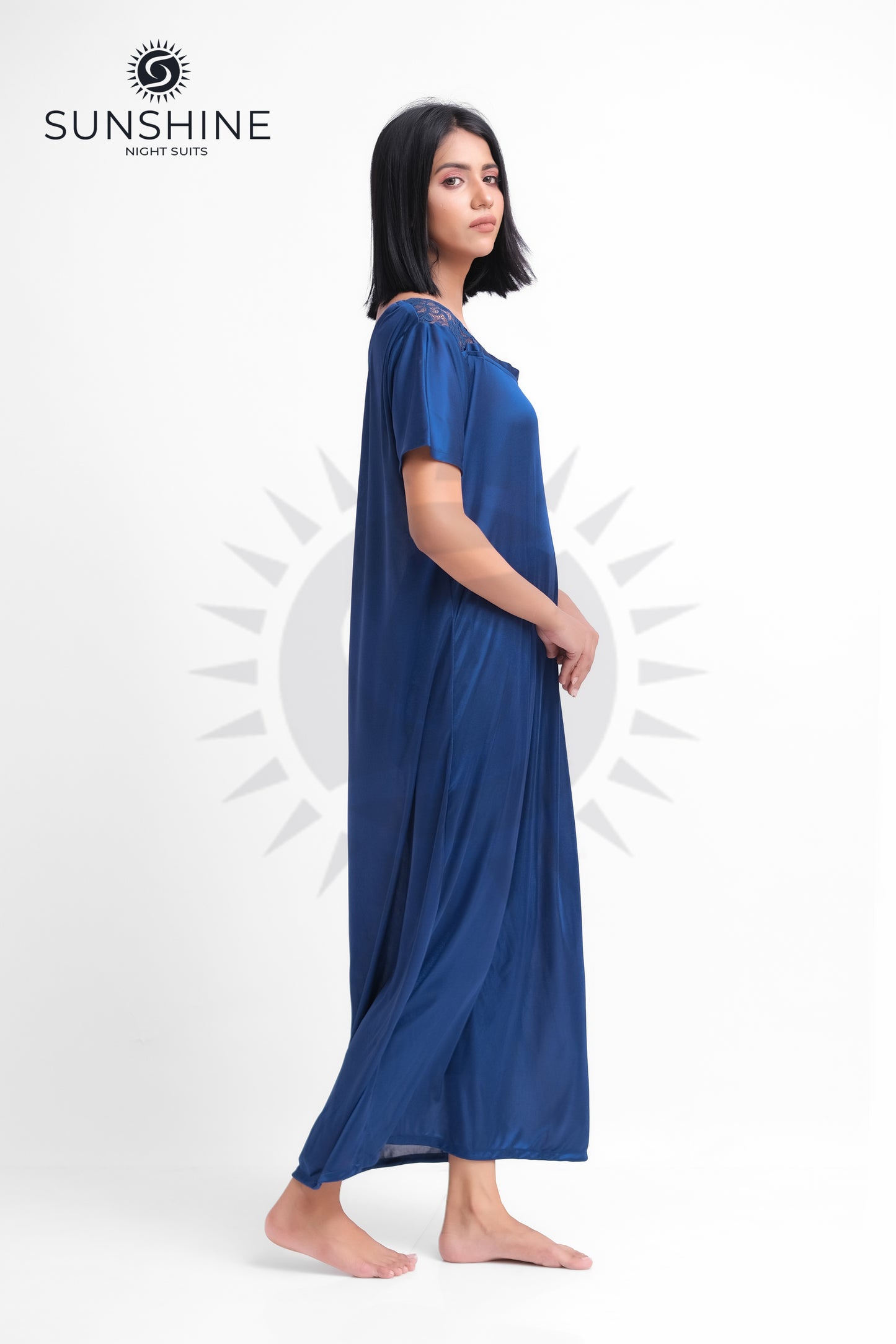 Blue Silk Maxi Night Gown 1002-C