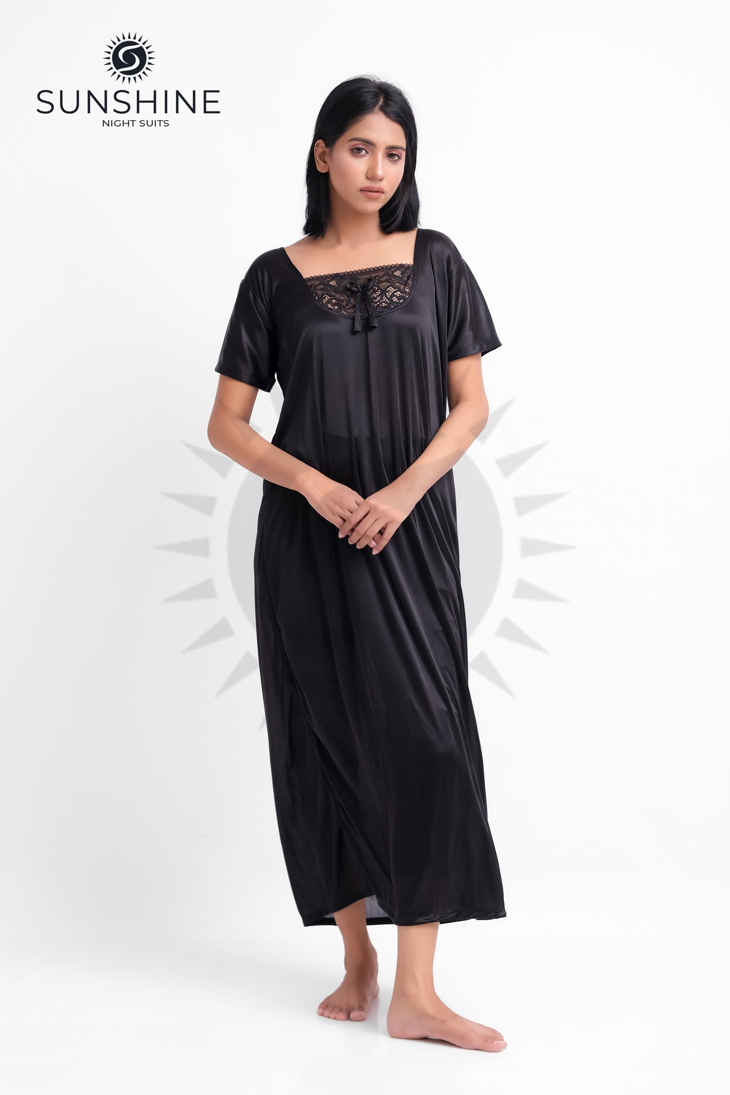 Black Silk Maxi Night Gown 1001-D