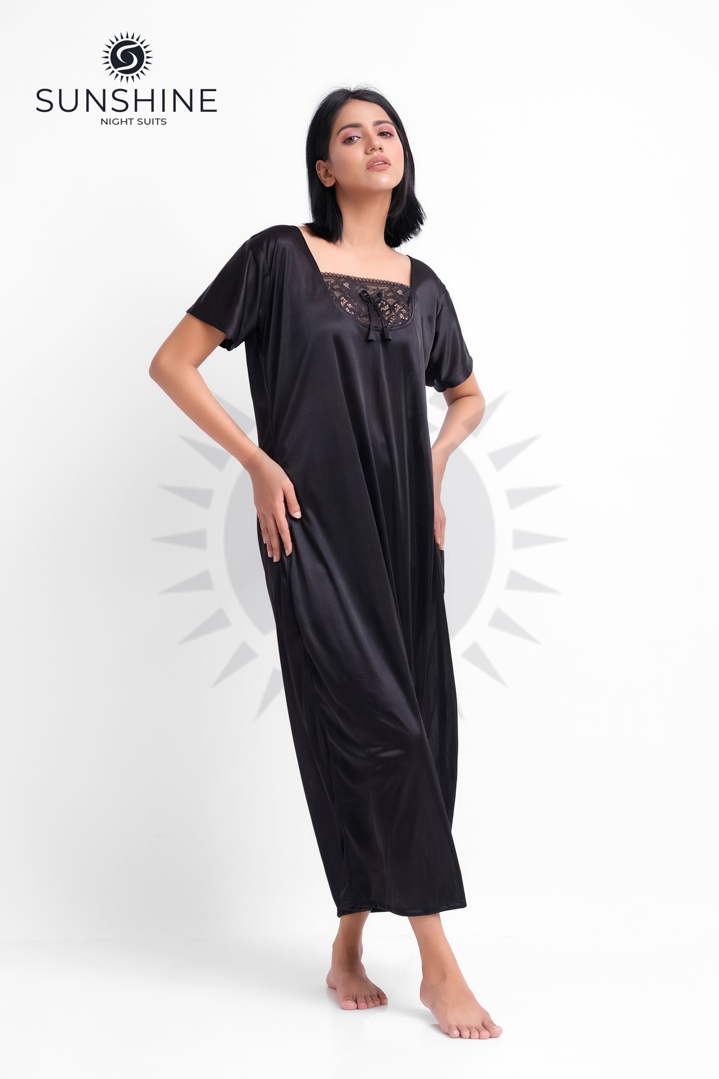 Black Silk Maxi Night Gown 1001-D