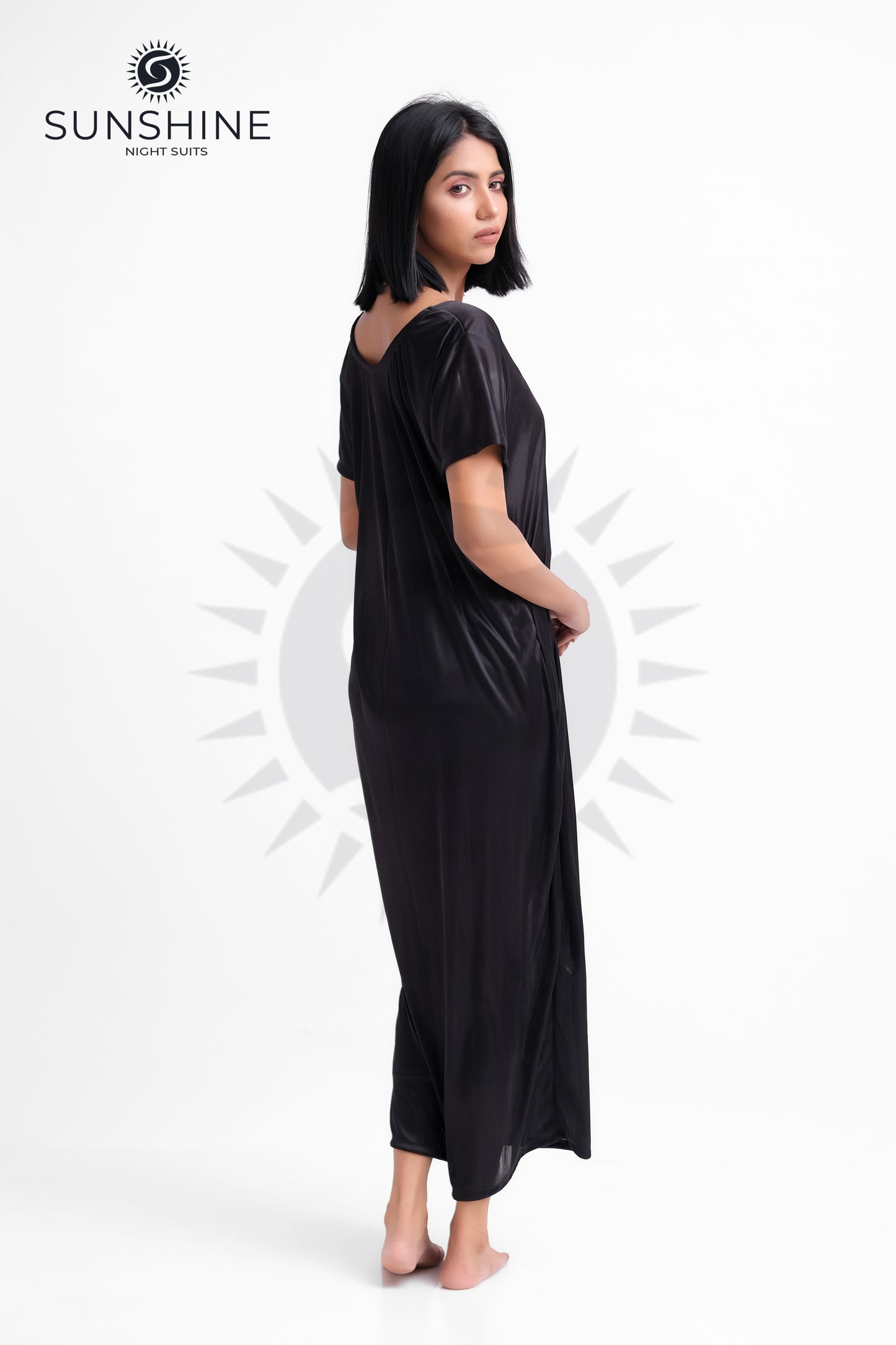 Black Silk Maxi Night Gown 1001-D