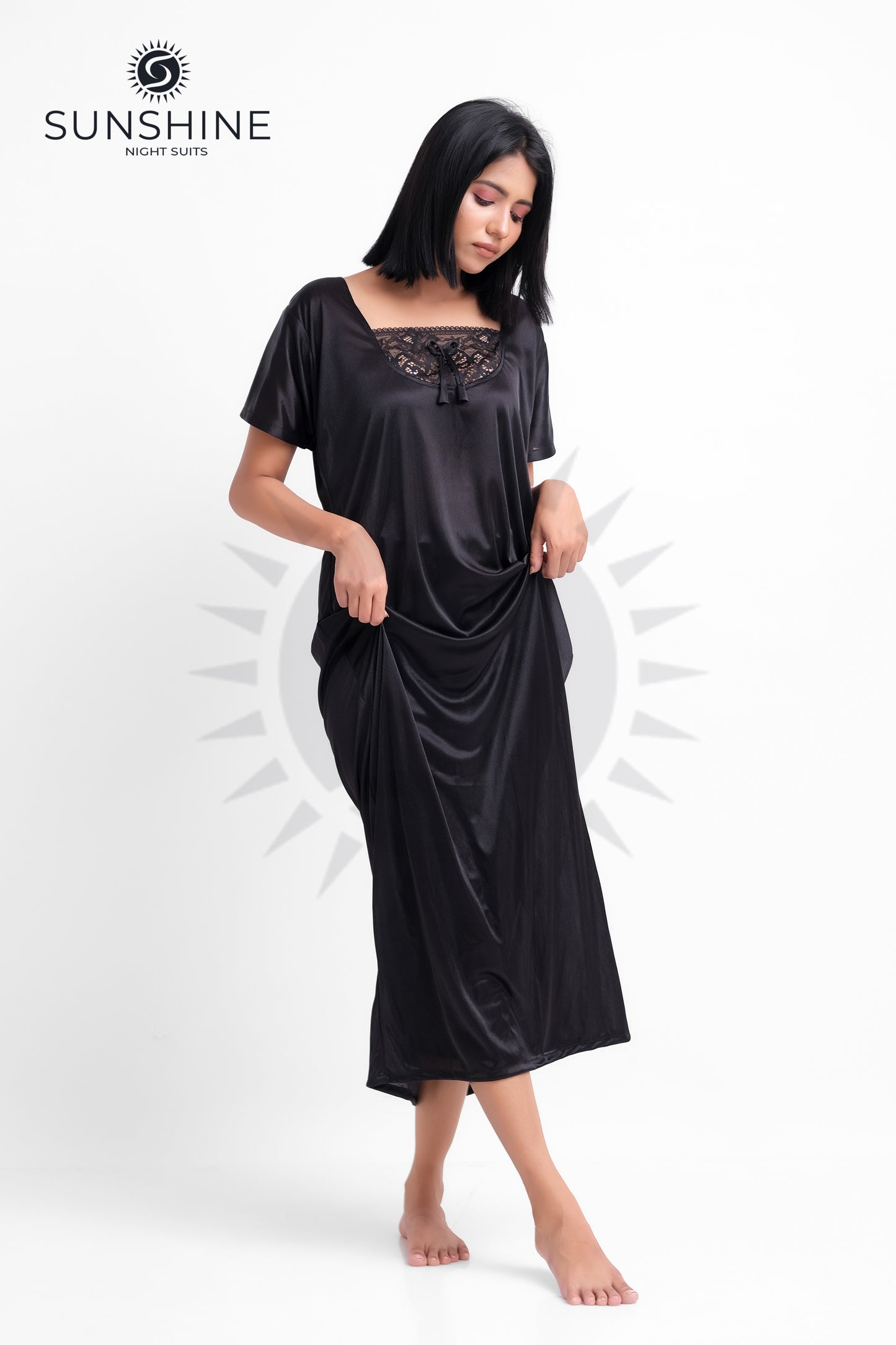 Black Silk Maxi Night Gown 1001-D