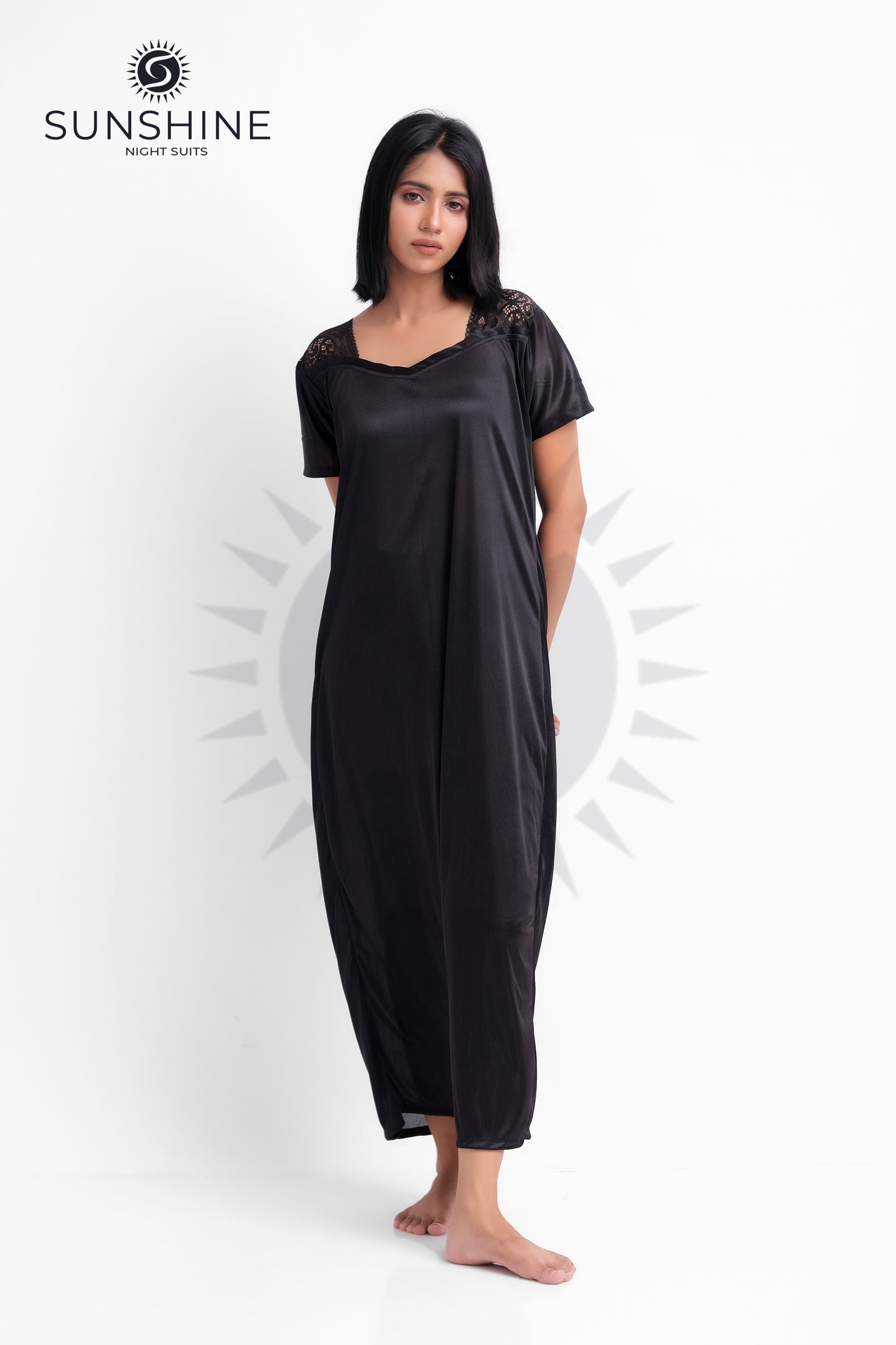 Black Silk Maxi Night Gown 1002-D