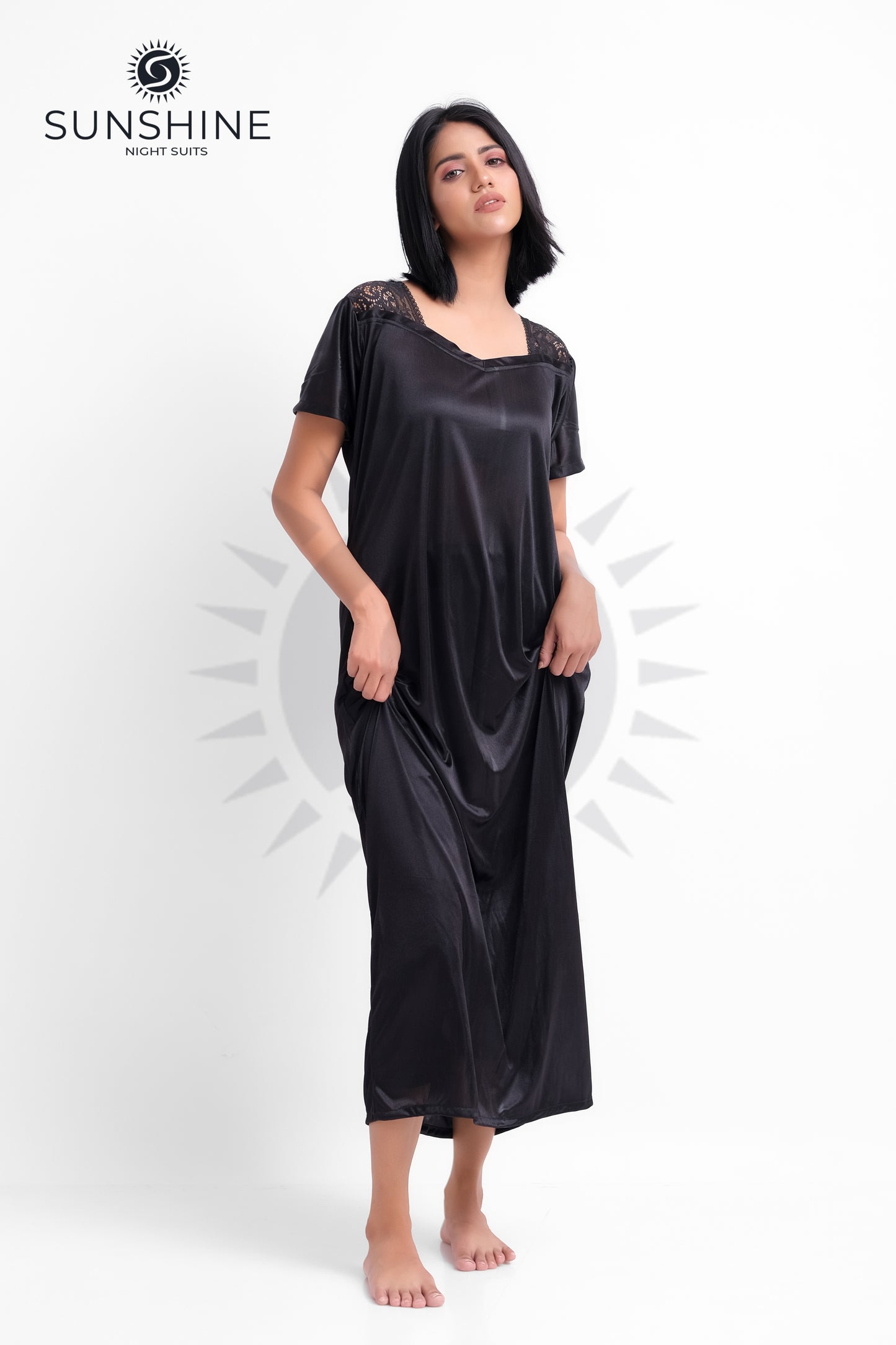 Black Silk Maxi Night Gown 1002-D