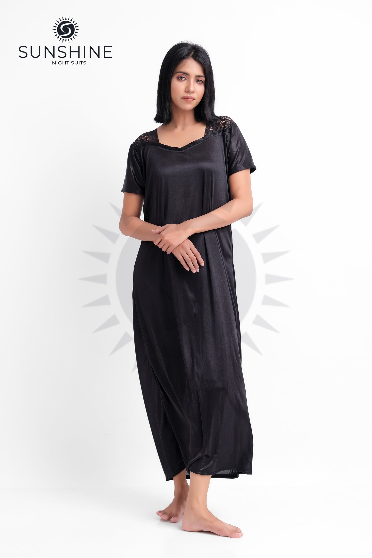 Black Silk Maxi Night Gown 1002-D