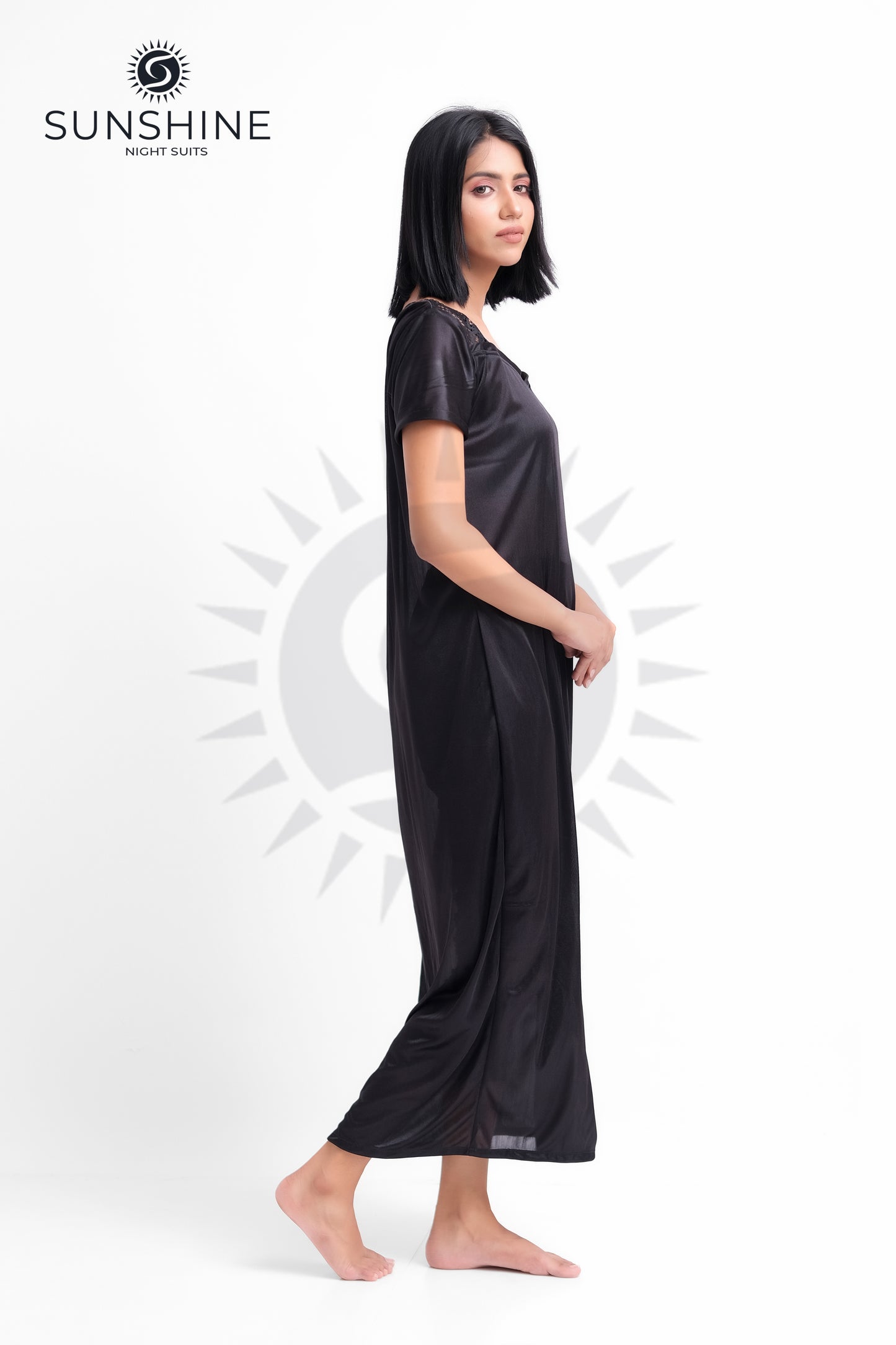 Black Silk Maxi Night Gown 1002-D