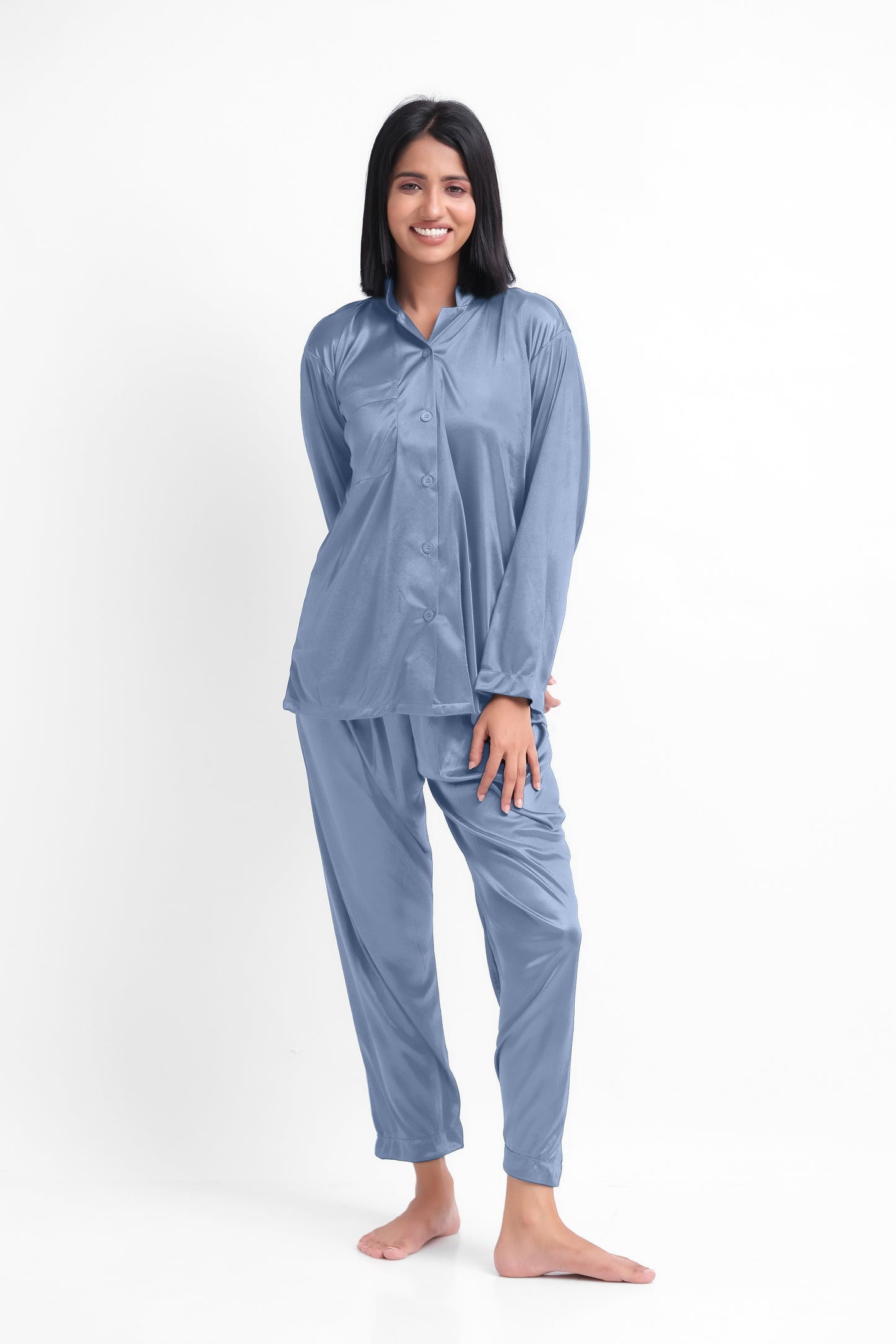 Grey silk pajamas set (2550-G): Elegant sleepwear in smooth silk jersey fabric.