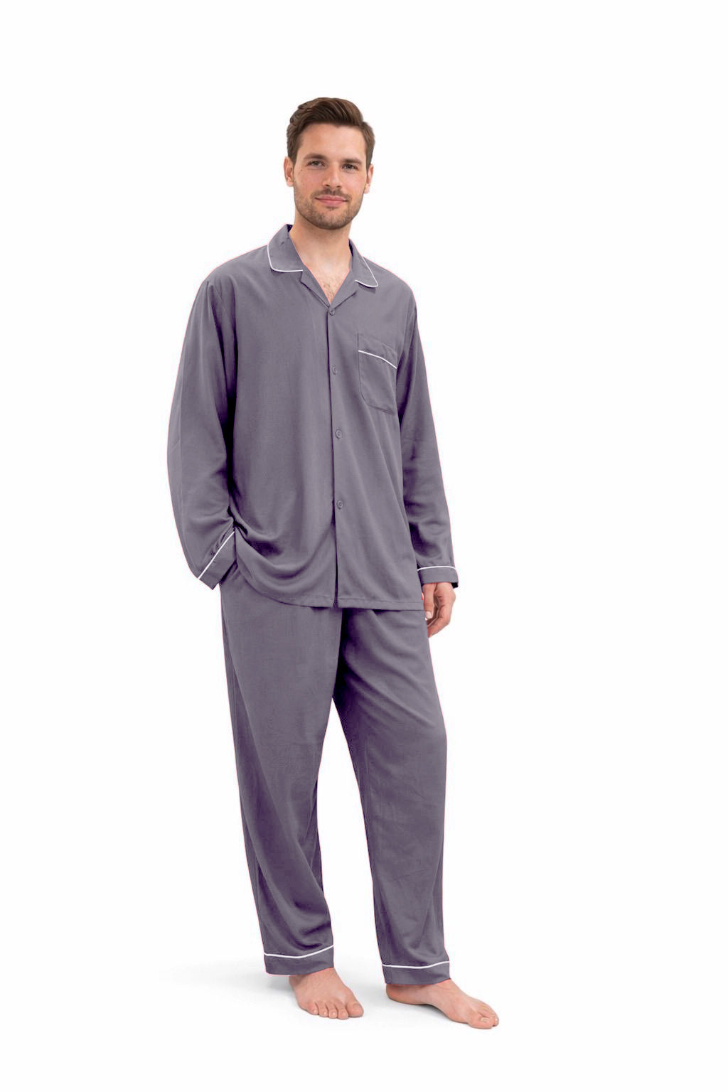 Grey Plain Imported Linen Night Suit for Men