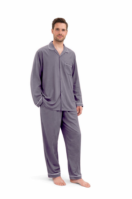 Grey Plain Imported Linen Night Suit for Men