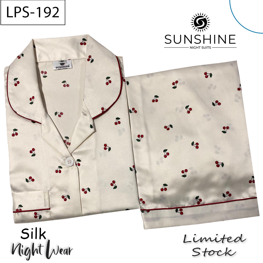 Ivory Cherry Printed Silk Nightdress LPS-192