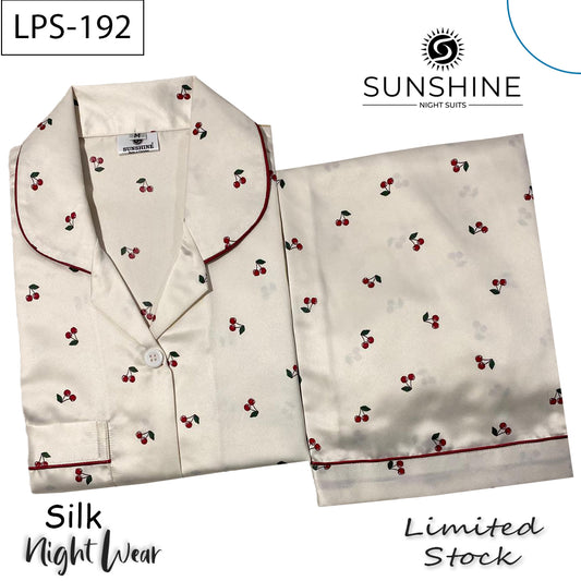 Ivory Cherry Printed Silk Nightdress LPS-192
