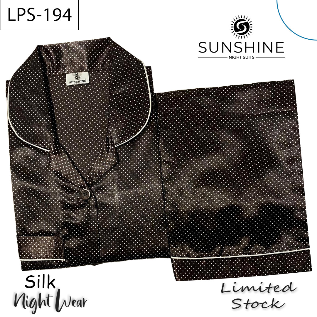 Dark Brown Polka Dot Printed Silk Nightdress LPS-194