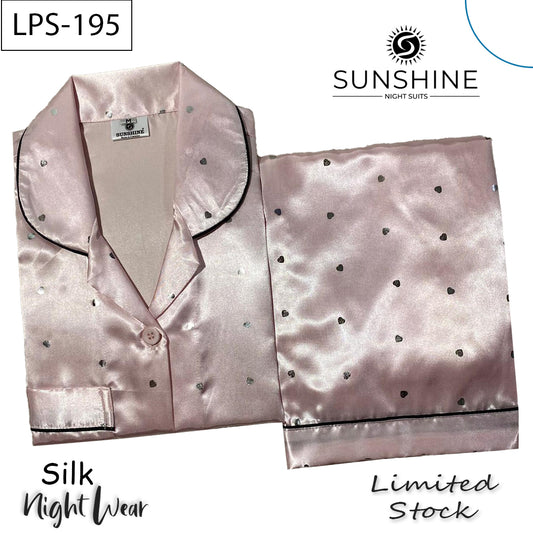 Light Pink Heart Printed Silk Nightdress LPS-195