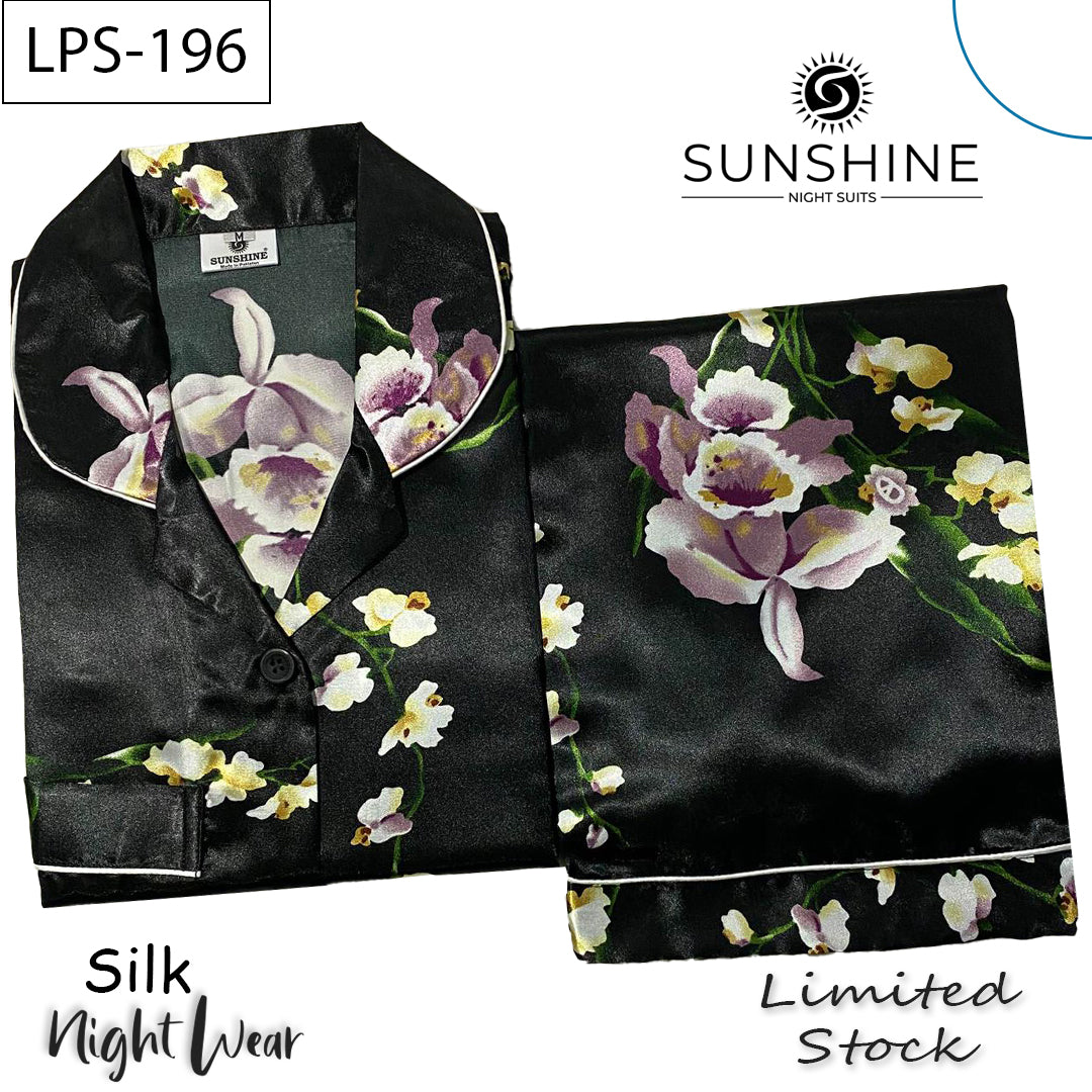 Black Orchid Floral Printed Silk Nightdress LPS-196 – Sunshine Night Suits