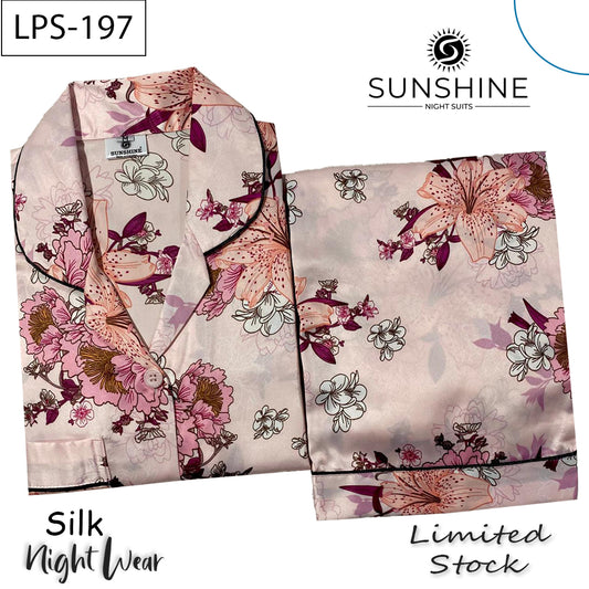 Soft Peach Floral Printed Silk Nightdress LPS-197