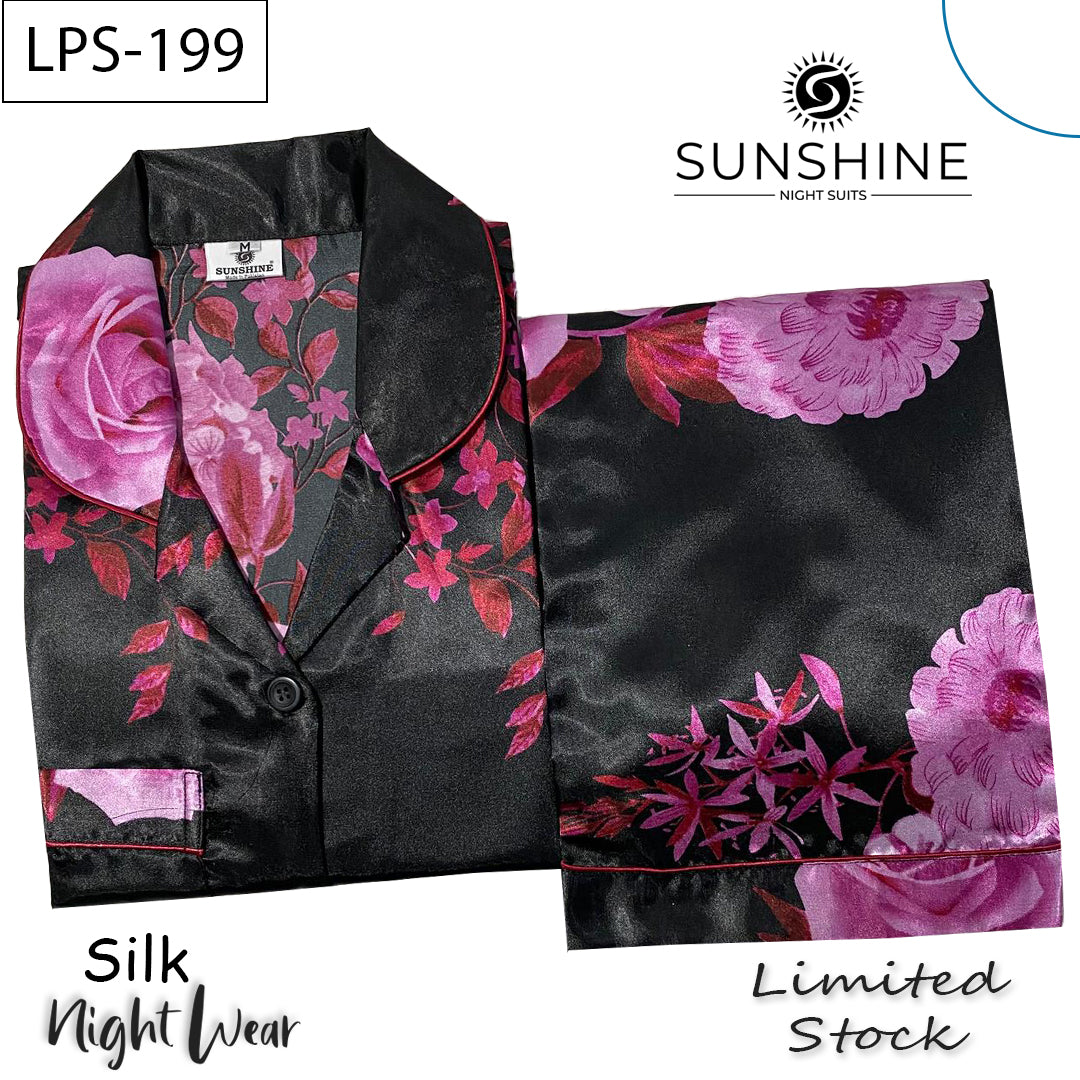 Black Rose Floral Printed Silk Nightdress LPS-199