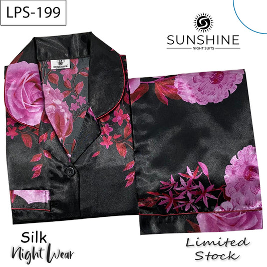 Black Rose Floral Printed Silk Nightdress LPS-199