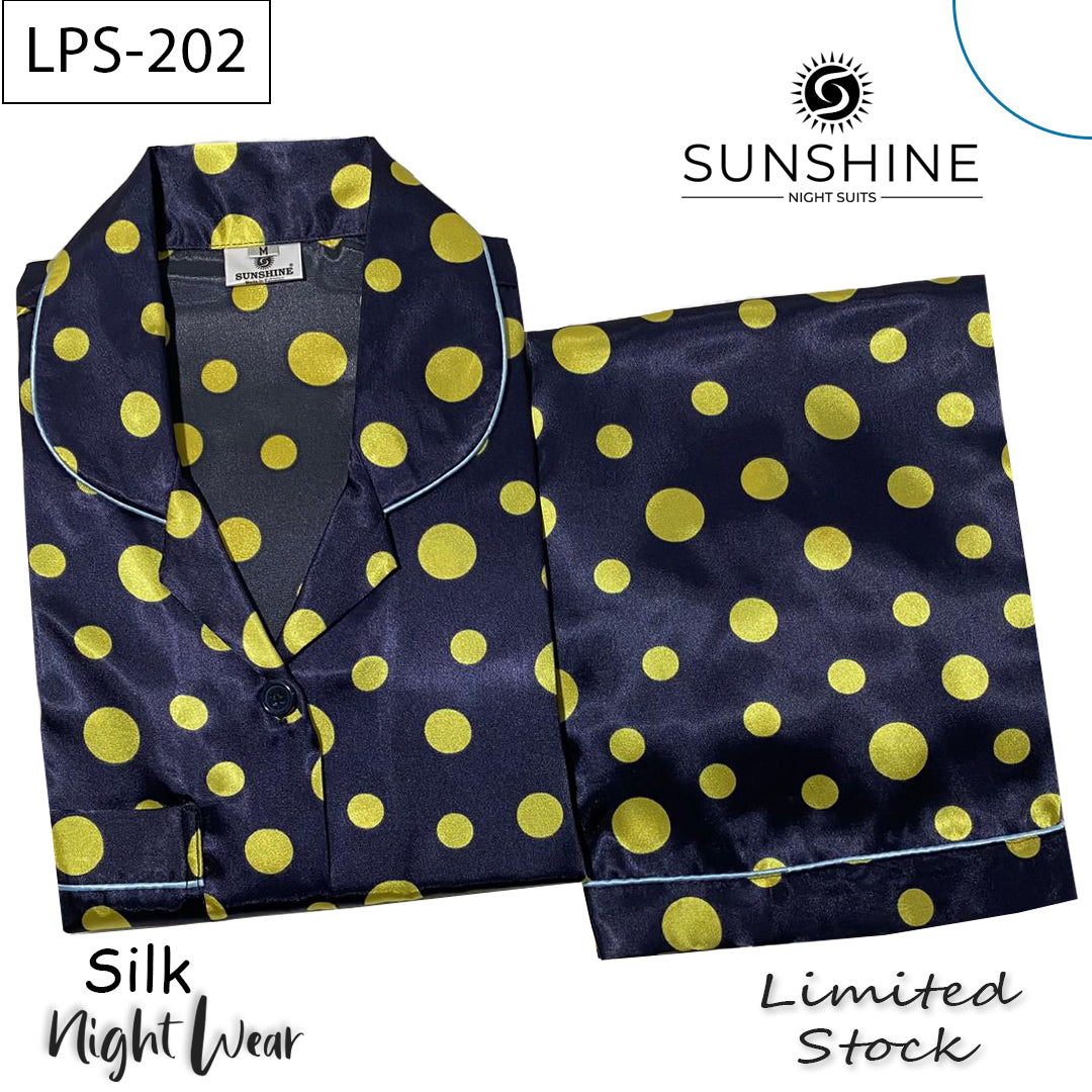 Navy Blue Polka Dot Printed Silk Nightdress LPS-202