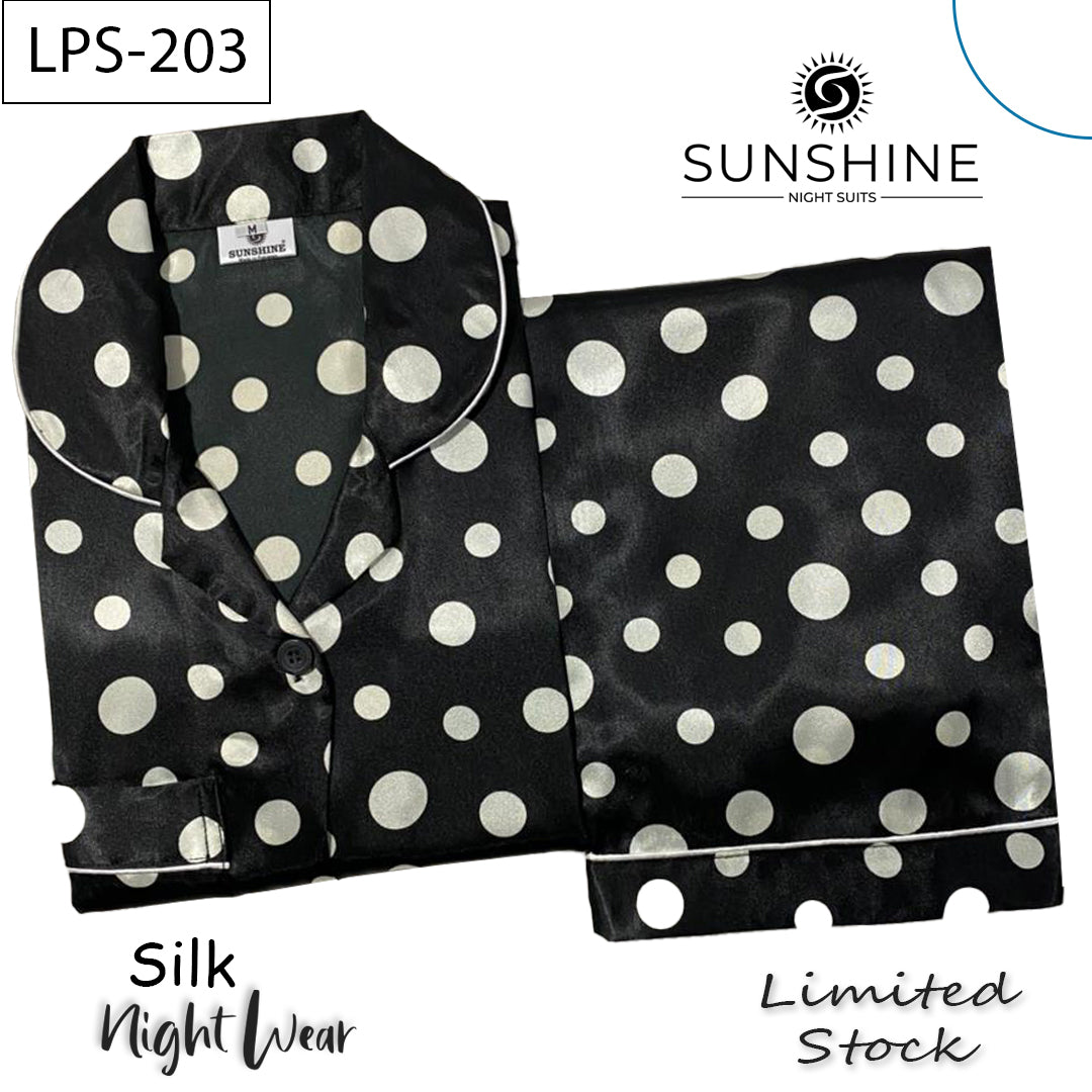 Black White Polka Dot Printed Silk Nightdress LPS-203