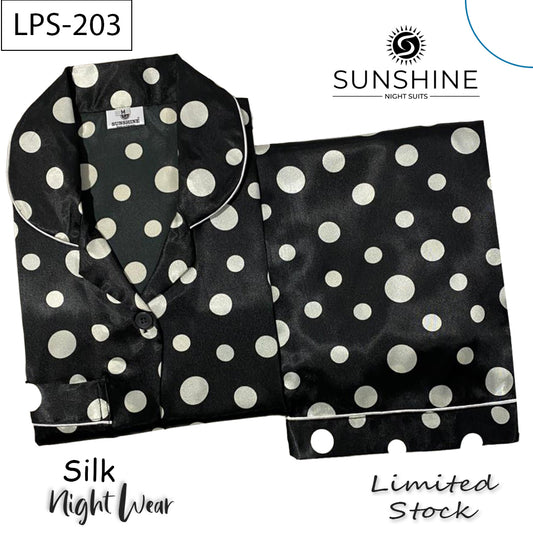 Black White Polka Dot Printed Silk Nightdress LPS-203