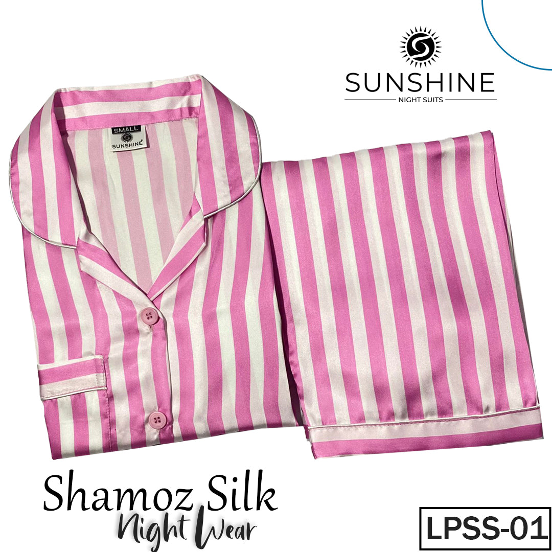 Pink Stripe Shamoz Printed Silk Nightdress LPSS-01