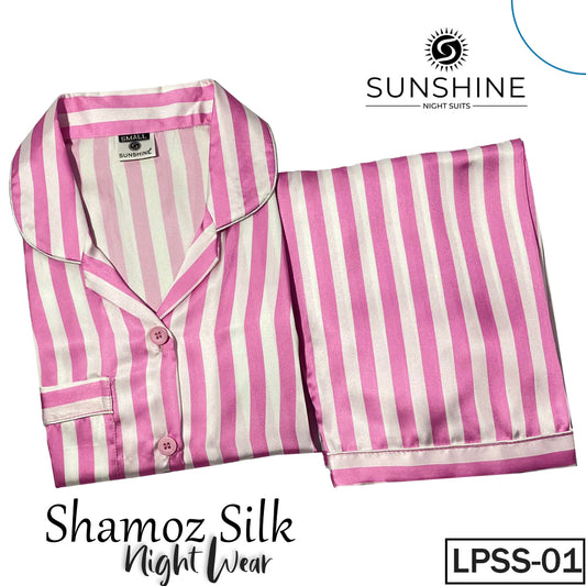 Pink Stripe Shamoz Printed Silk Nightdress LPSS-01