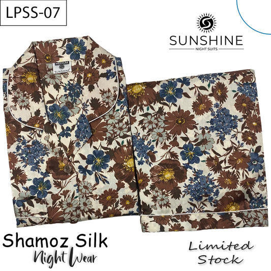 Brown Floral Shamoz Printed Silk Nightdress LPSS-07