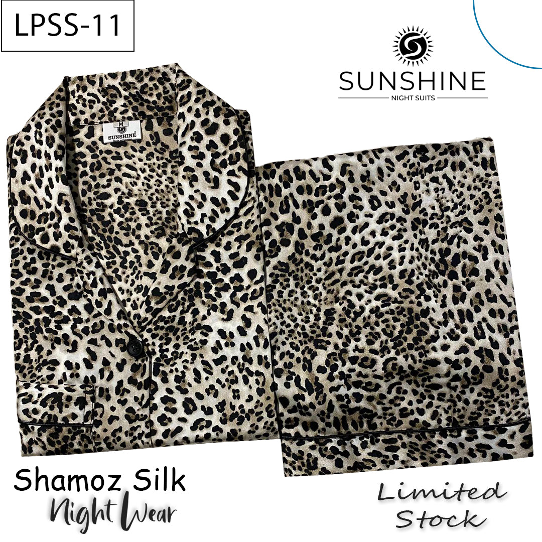 Beige Black Leopard Printed Shamoz Silk Nightdress LPSS-11